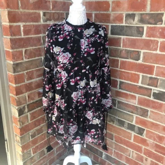 Davi & Dani Black Floral Long Sleeve Dress - Picture 9 of 11